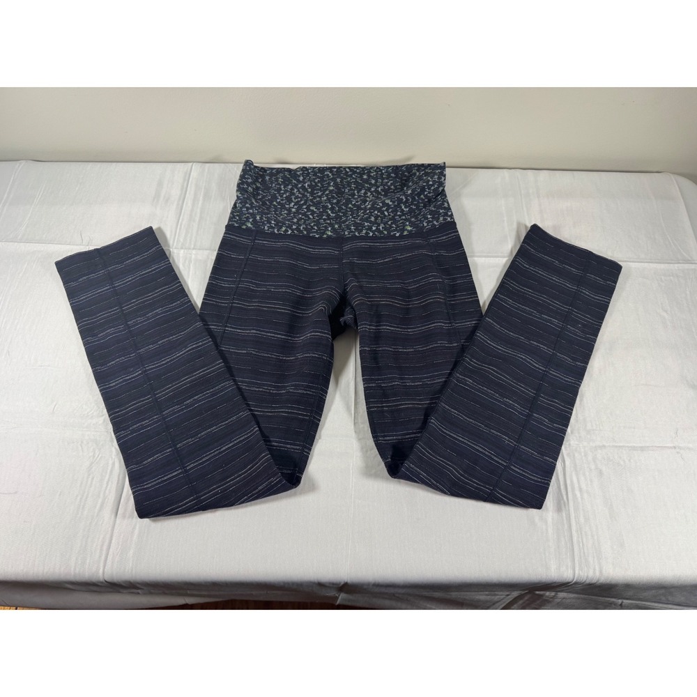 Lululemon High Waisted Striped Leggings Mixed Print Blue Gray Yoga Pants